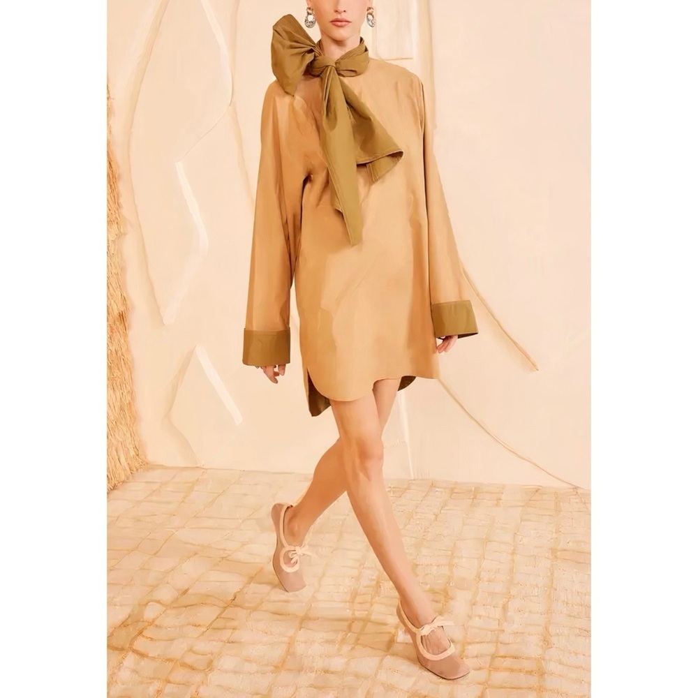 Ulla Johnson Camel Bow-Detail Mini Dress